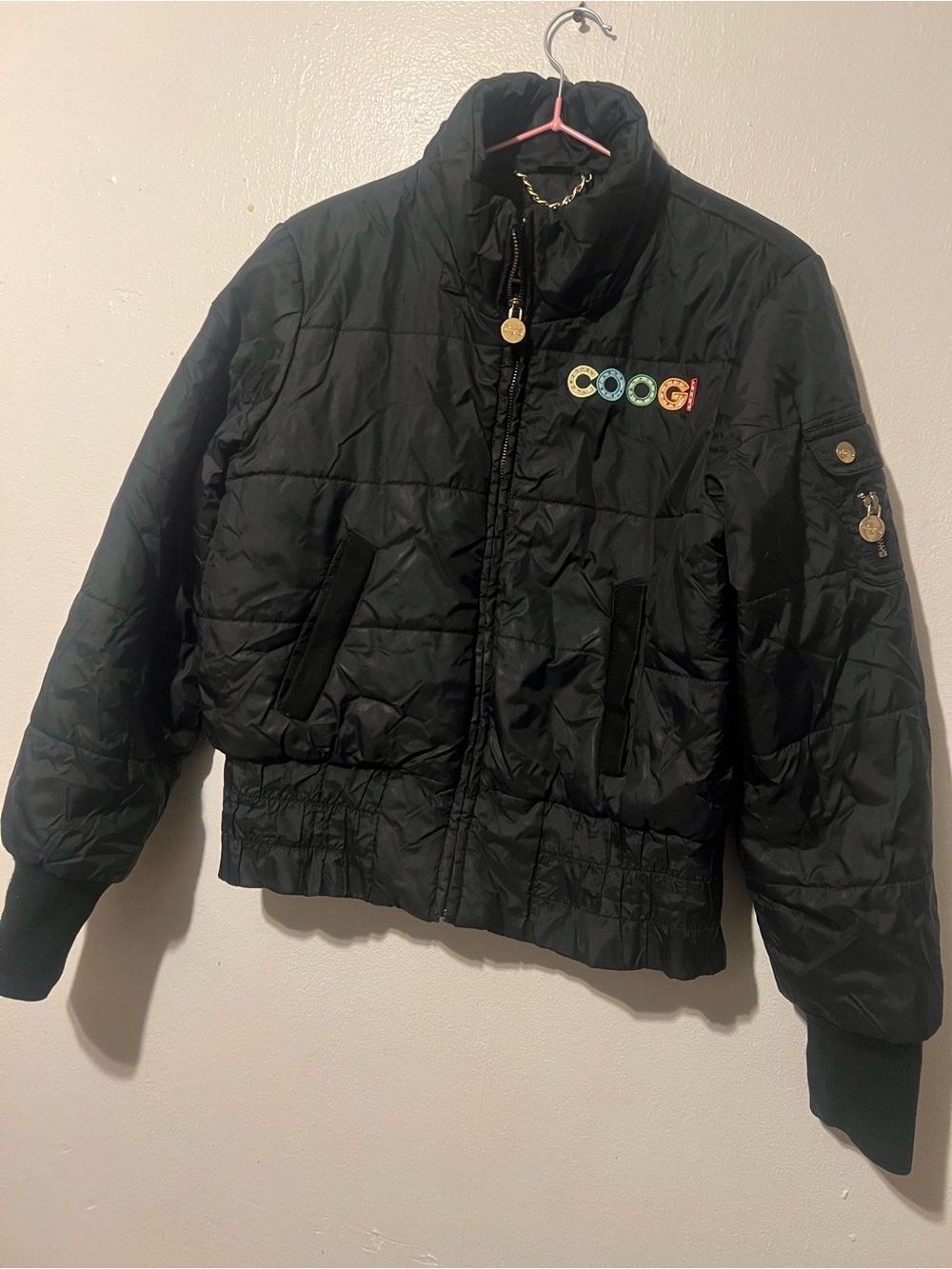COOGI Black Kids Puffer Jacket with Multicolor Logo Patch